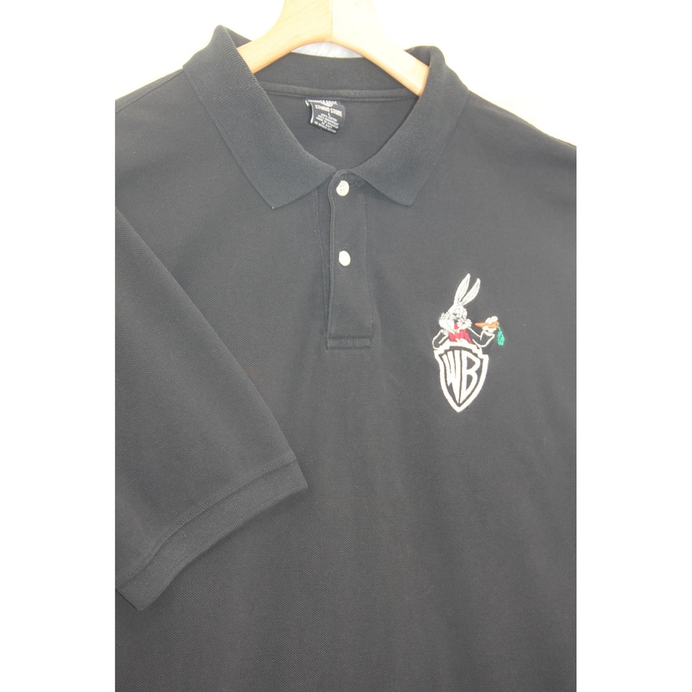 Vintage 90s Warner Bros Studio Store Crew Bugs Bunny Polo Shirt Black Men's L